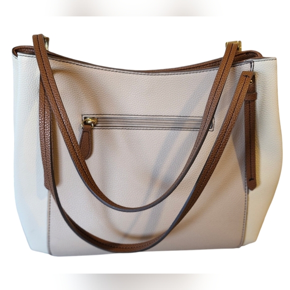 EUC Liz Claiborne Tote, Tan and Cream Purse, Liz Claiborne Purse, Two Toned Bag - Picture 2 of 16